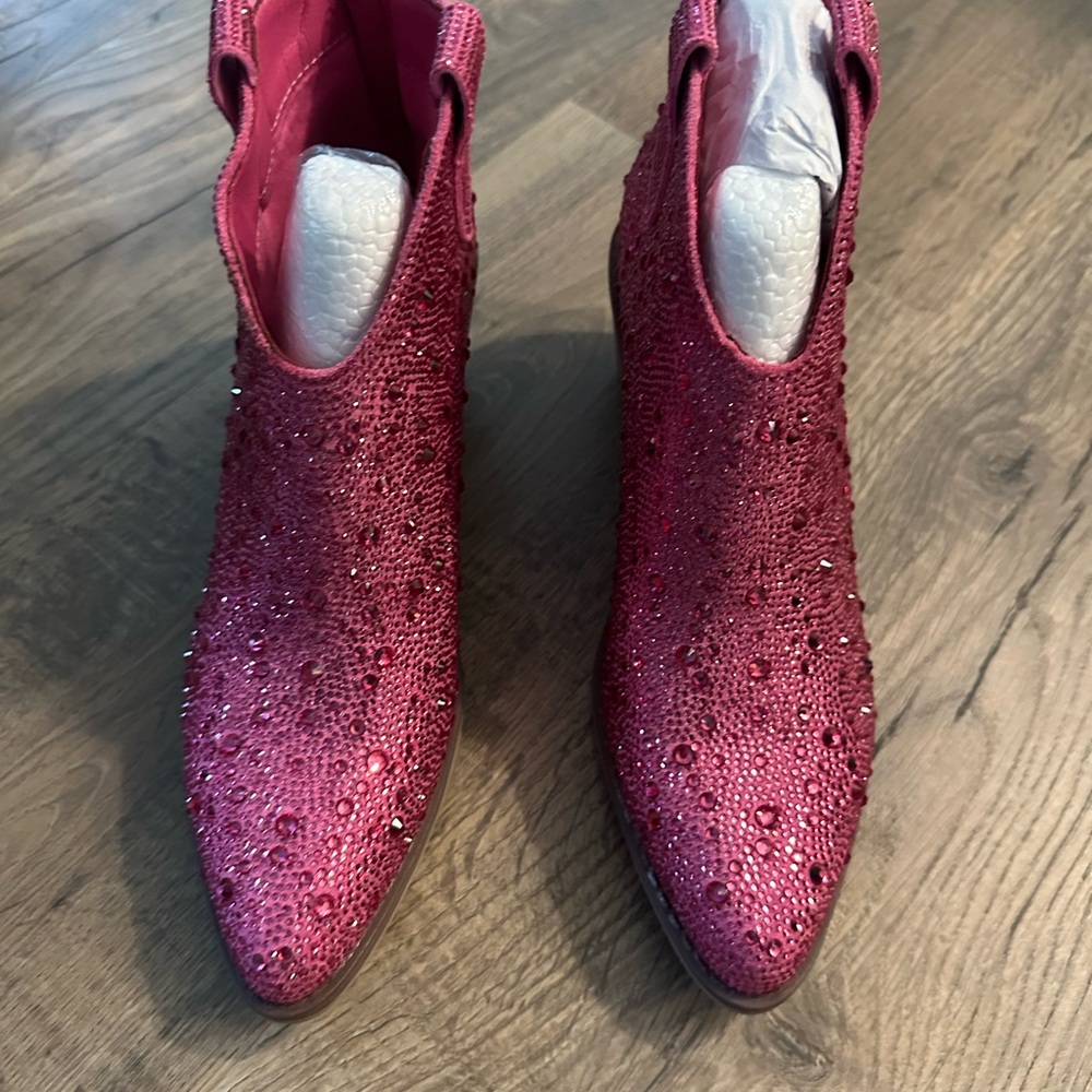 Pierre Dumas Pink Rhinestone Ankle Boots